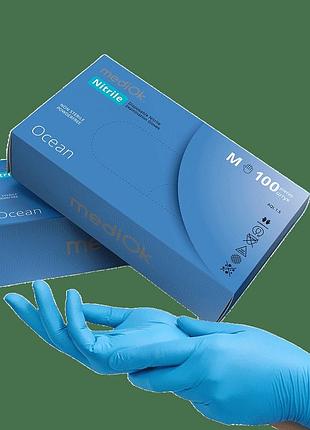 Перчатки нитриловые, mediok nitrile ocean, голубые (100шт / 50 пар), м