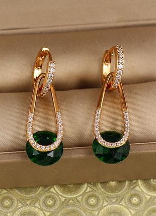 Сережки xuping jewelry адажио із зеленим 3,4 см золотисті