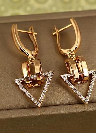 Сережки підвіски xuping jewelry трикутник стилю 3,6 см золотисті