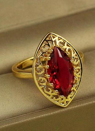 Кольцо xuping jewelry маркиз с красным камнем в широкой оправе р 18 золотистое