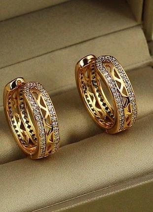 Сережки кільця хuping jewelry з малюнками трикутники 2,1 см золотисті