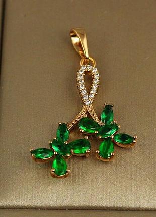 Кулон xuping jewelry вихрь желаний с зеленым камнем 3 см золотистый