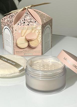 Пудра з пухівкою laura mercier divinely flawless translucent loose setting powder&puff (translucent) 29 g