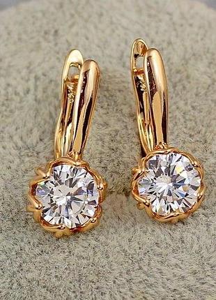 Сережки xuping jewelry велична простота з білим каменем 2,3 см золотисті