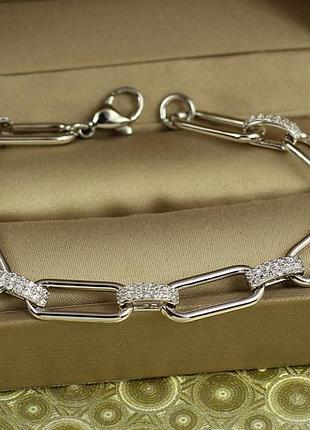 Браслет xuping jewelry периметр з овальними ланками 17 см 7 мм сріблястий