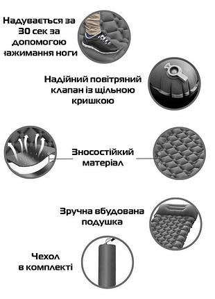 Надувной туристический каремат коврик со встроенной подушкой и насосом серый 200х60 см / водонепроницаемый матрас для кемпинга