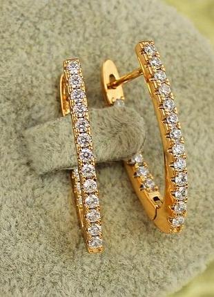 Сережки xuping jewelry доріжки з крупними каменями спереду і ззаду 2,9 золотисті
