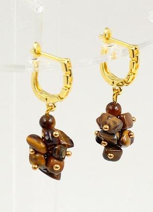 Сережки no name підвіски з натурального тигрового ока 3,7 см золотисті