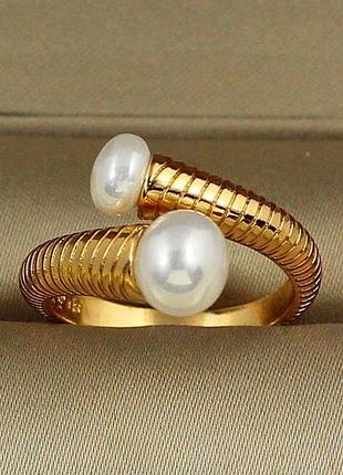 Кільце xuping jewelry поцілунок з перлинами 18 р золотисте