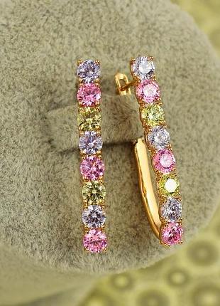 Сережки xuping jewelry доріжка з крупними різнокольоровими каменями 3,3 см золотисті