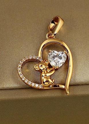 Кулон xuping jewelry серце коали з білим каменем 2,2 см золотистий