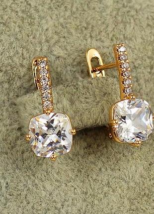 Сережки xuping jewelry льод з білим каменем 1.7 см золотисті