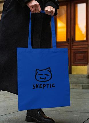 Сумка шопер із принтом "skeptic" синя