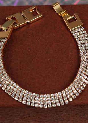 Браслет xuping jewelry четыре дорожки из белых камней 21 см 8 мм золотистый