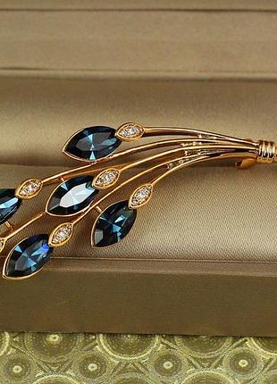 Брошка xuping jewelry гілка вечірнього сяйва з синіми каменями 6,7 см золотиста