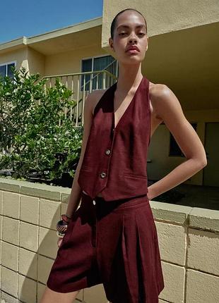 Костюм жіночий бордовий лляний zara new