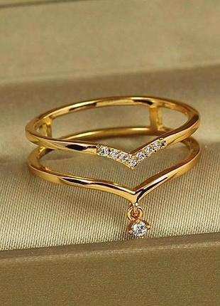 Кільце xuping jewelry галочка з фіанітом, що танцює р 18 золотисте