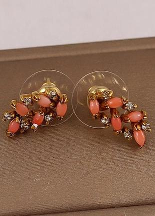 Серьги no name гвоздики тропа коралл 1,5 см золотистые