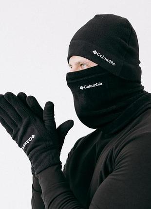 Шапка + бафф + варежки флисовый комплект, черный