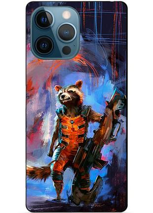 Чехол силиконовый бампер для iphone 16 pro с рисунком енот ракета стражи галактики