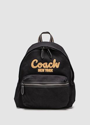 💎 coach cargo backpack in signature denim black/brown 31 х 35 х 13 см