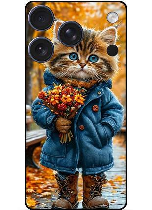 Силіконовий бампер чохол для iphone 17 pro з малюнком котик з букетом
