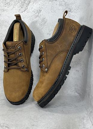 Чоловічі шкіряні коричневі туфлі skechers tom cats brown