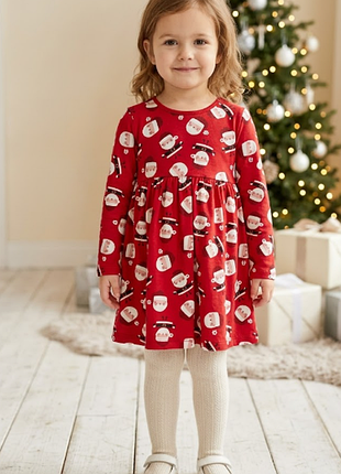 Новогоднее красное платье с сантой для девочки 3-4 года 98-104