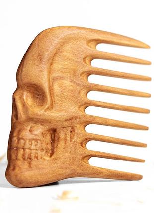 Чоловічий гребінець для волосся та бороди zamasmel wood skull 6,4 х 6,4 х 1см ручна робота дерев'яний груша