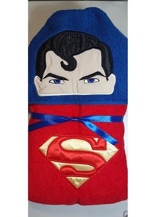 Детское полотенце с капюшоном/игрушка. супермен/superman с капюшоном. вышивка disney дисней 140см х 70см
