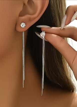 Серьги женские длинные серебристые модные с камнями xuping b-01-178