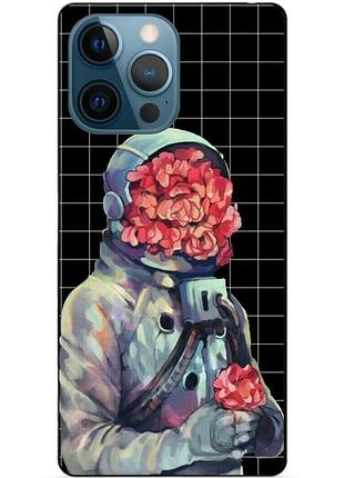 Силіконовий чохол бампер для iphone 16 pro max з малюнком скафандр квіти