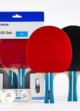 Набір для настільного тенісу/пінг-понга pongori ttr 100 3* ittf (2 ракетки, 4 м'яча) різнокольоровий