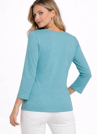 Vero moda жіноча бірюзова кофта з рукавом 3/4, коттоновий лонгслів, джемпер з рукавом три четверті, розмір l/xl
