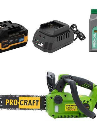 Акумуляторна ланцюгова пила procraft pka42li + 1акб 4аг turbo + зп charger20/1 + олива ланцюга 1л