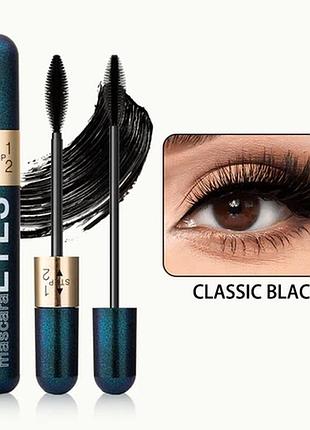 Туш для вій 12х чорна з подвійним ефектом qiciy waterproof thick non-caking eyes mascara double effect 9мл
