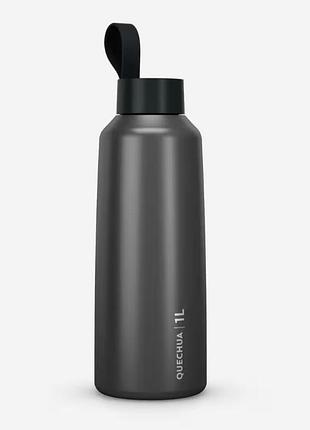 Алюминиевая фляга для туризма и походов quechua 100 inox 1л с крышкой черный