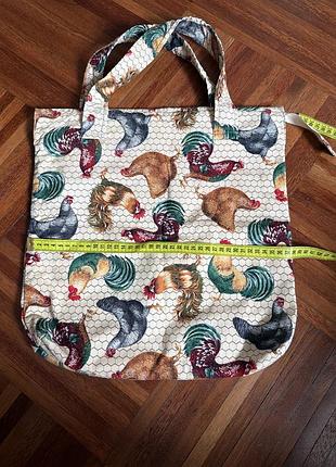 Нова бавовняна двійна сумка еко шопер з півнями handmade з змійкою