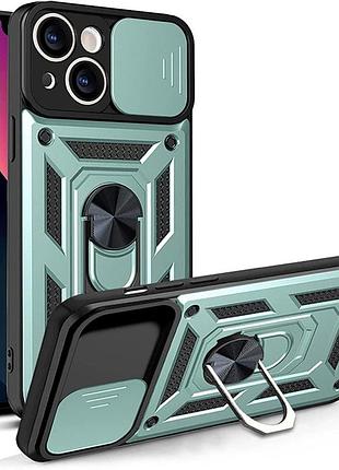 Чехол fiji camera defence для apple iphone 15 бампер с защитой камеры и подставкой green