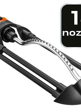 Зрошувач дощовий neo tools, дощувач маятниковий, 18 сопел в металевому елементі, регулювання діапазону та сили поливу, площа 8