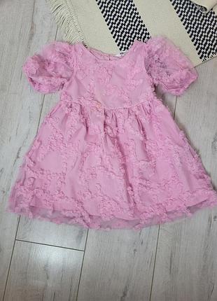 Розовое цветочное платье h&amp;m для девочек,98