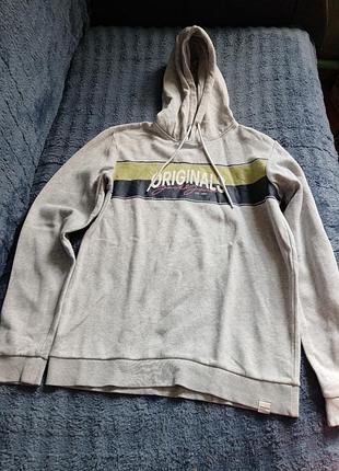 Худі jack & jones originals m утеплене, сіре, з принтом