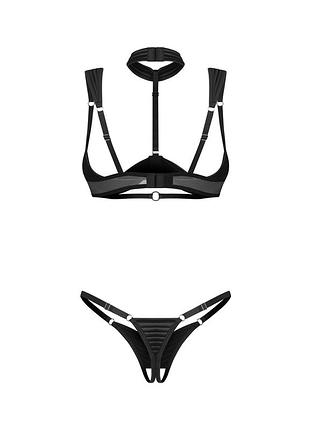 Комплект obsessive roccele 2-pcs crotchless set открытый лиф косточки чокер портупея трусики с доступом стринги 6
