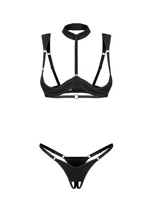 Комплект obsessive roccele 2-pcs crotchless set открытый лиф косточки чокер портупея трусики с доступом стринги 7
