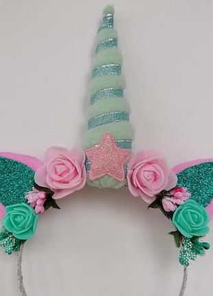 Обруч єдиноріг обідок єдиноріжок рожевий з м'ятним