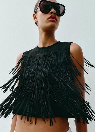 Топ жіночий чорний з бахромою zara new