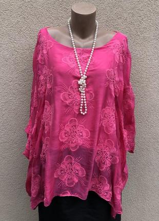 Рожева,шовк блуза реглан,вишивка,мереживо,разлетайка,етно стиль бохо