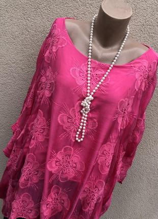 Розовая,шёлк блуза реглан,вышивка,кружево,разлетайка,этно бохо стиль2 фото
