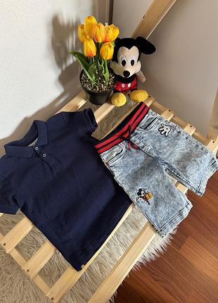 Футболка поло zara та шорти з міккі розмір-98(2-3р) стан-ідеальний