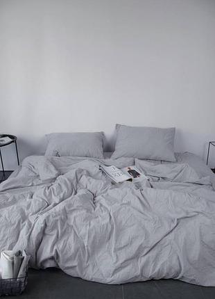 Постельное белье вареный хлопок (washed cotton), цвет светло серый, индивидуальный пошив сімейний, светло серый